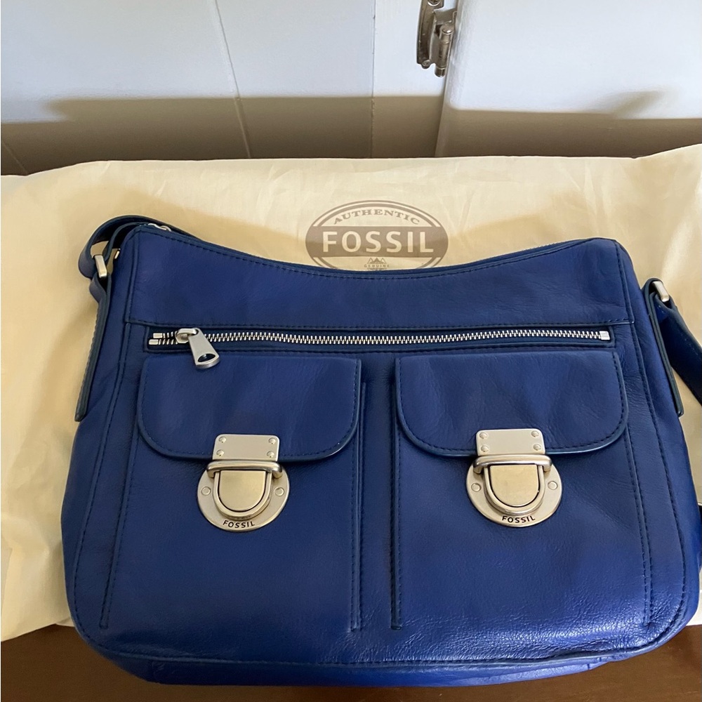 Fossil Blue Leather Crossbody Bag